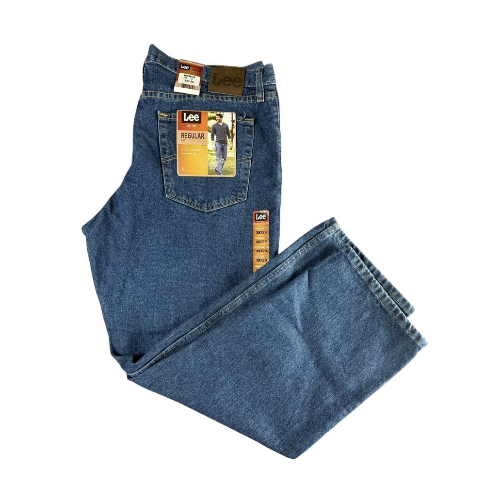 LEE Mens Jeans 38x29 Regular Fit Straight Leg Blue Denim NWT